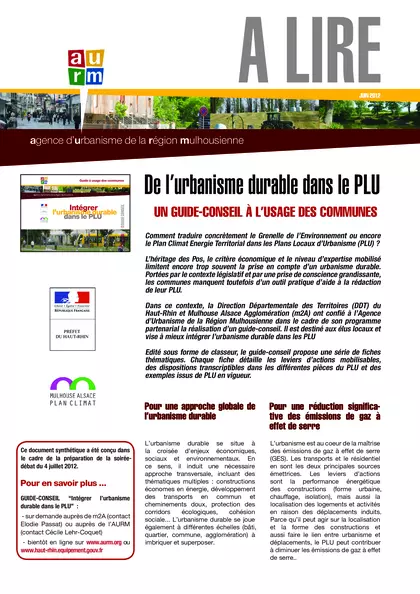 De l'urbanisme durable dans le PLU : un guide conseil à l'usage des communes