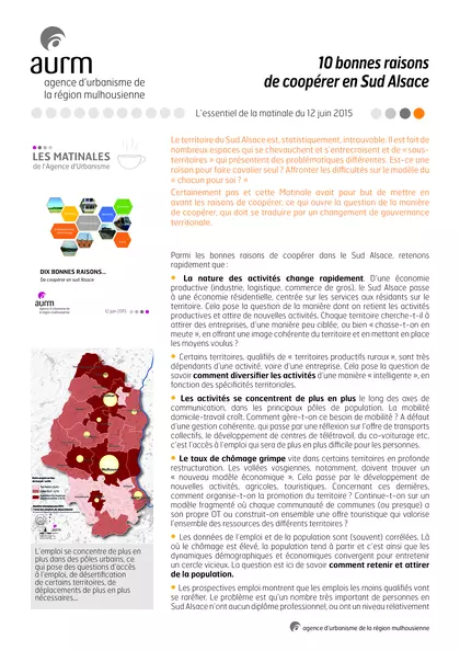 Essentiel de la matinale : 10 bonnes raisons de coopérer en Sud Alsace