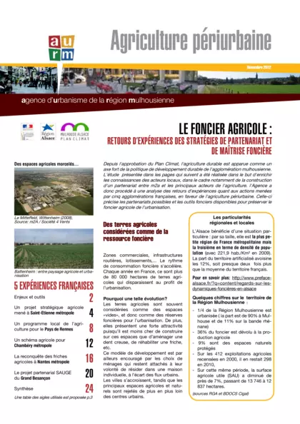 Le foncier agricole : retours d'expériences des stratégies de partenariat et de maîtrise foncière