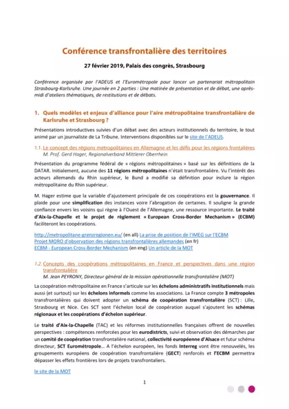 Conférence transfrontalière des territoires, 27 février 2019