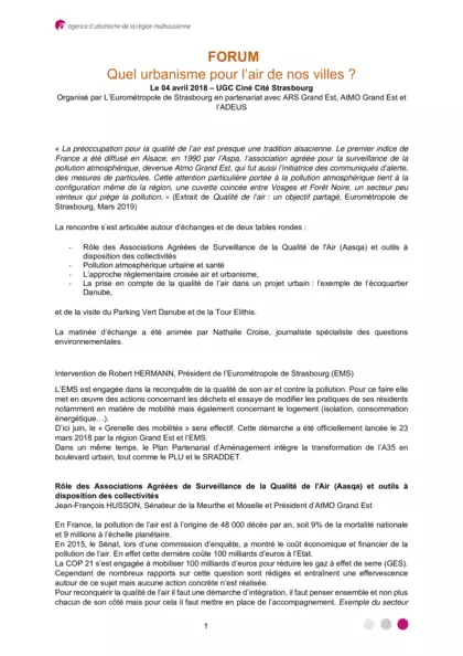 Forum : quel urbanisme pour l'air de nos villes ?