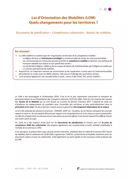 Loi d’Orientation des Mobilités (LOM) Quels changements pour les territoires ?