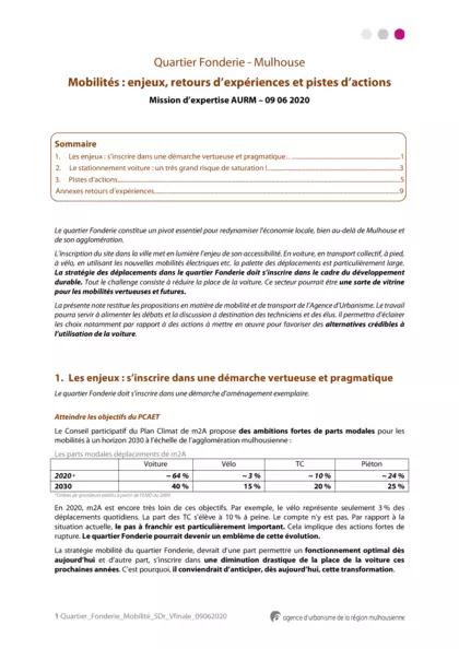 Quartier Fonderie - Mulhouse Mobilités : enjeux, retours d’expériences et pistes d’actions