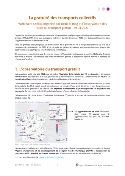 La gratuité des transports collectifs : webinaire