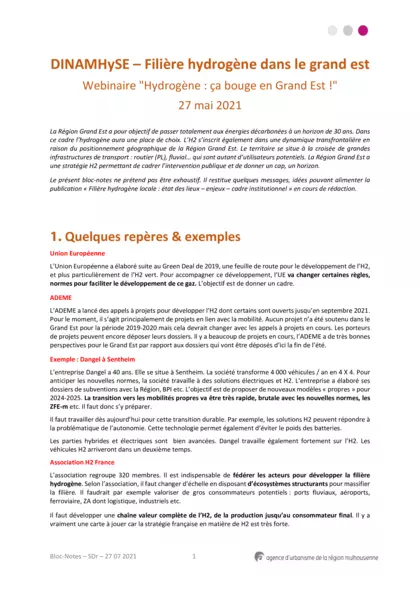 DINAMHySE – Filière hydrogène dans le grand est Webinaire "Hydrogène : ça bouge en Grand Est !"