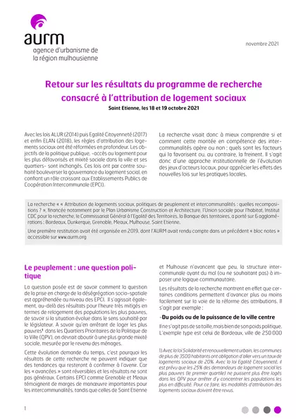 Retour sur les résultats du programme de recherche consacré à l'attribution de logement sociaux