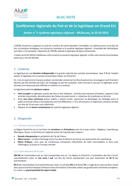 Conférence régionale du fret et de la logistique en Grand Est : atelier n°5 - système logistique régional